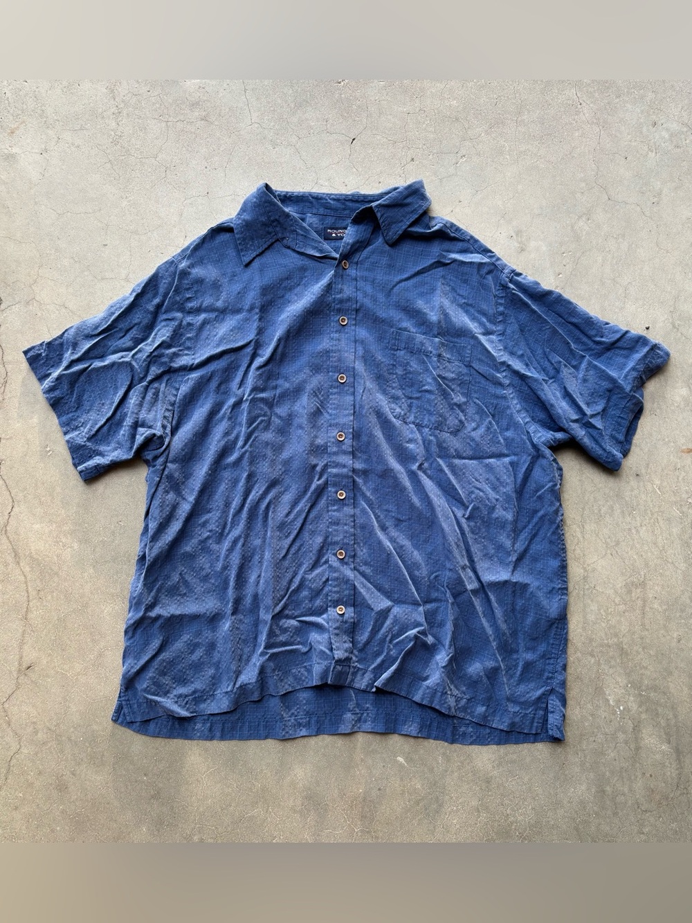 Roundtree & Yorke Modal Indigo Blue Short Sleeve Textured Button-Down Shirt